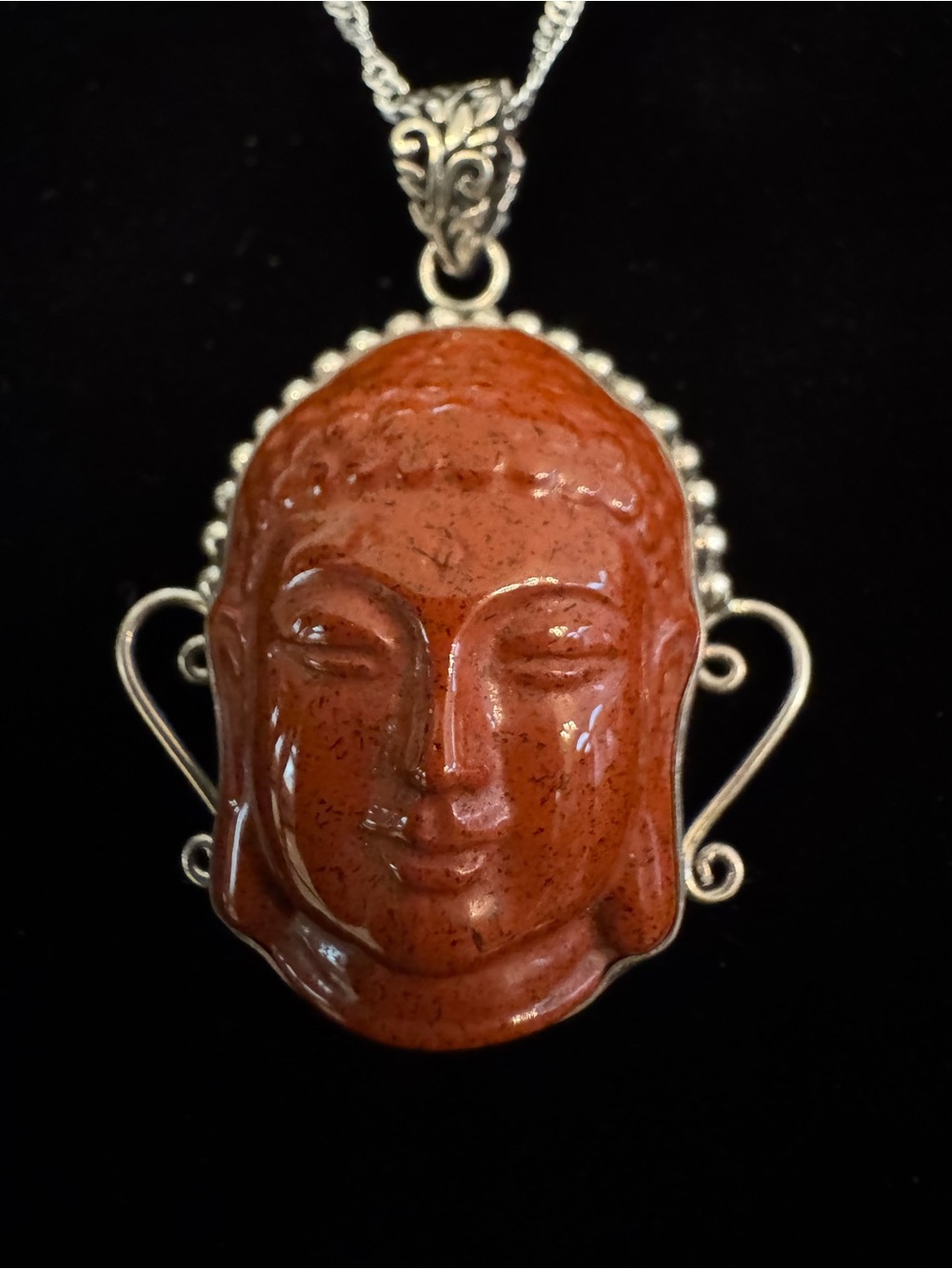 Handcrafted Red Jasper Buddha Pendant Necklace sterling‎ silver- Women Jewelry